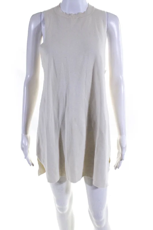 Sophisticated Women's Fashion The Row Womens Cotton + Silk Round Neck Sleeveless Pullover Dress Beige