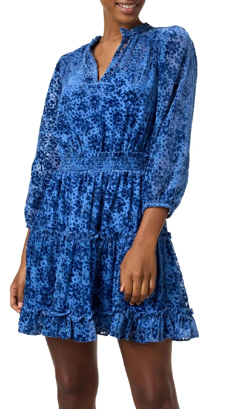 Fashion Essentials Sasha Velvet Dress In Blue Floral