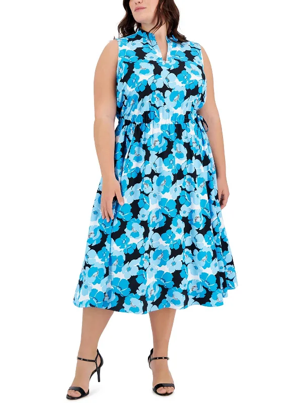 Summer Splash Sale Plus Womens Floral Print Fit & Flare Dress