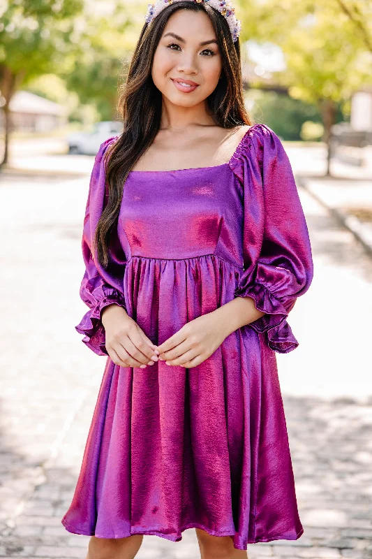 High-End Fashion, Low-End Prices – Don't Miss Out In Your Sights Sangria Purple Satin Babydoll Dress