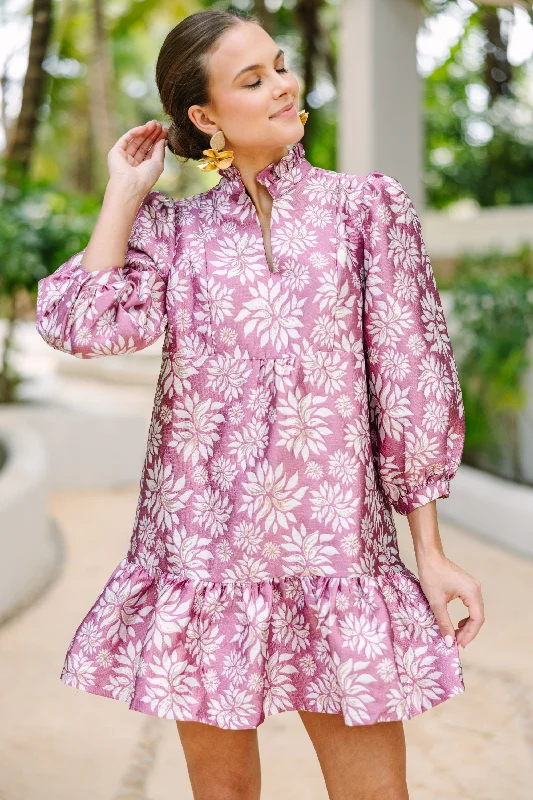 Women's Vintage-Inspired Outfit Free To Be Mauve Pink Floral Babydoll Dress