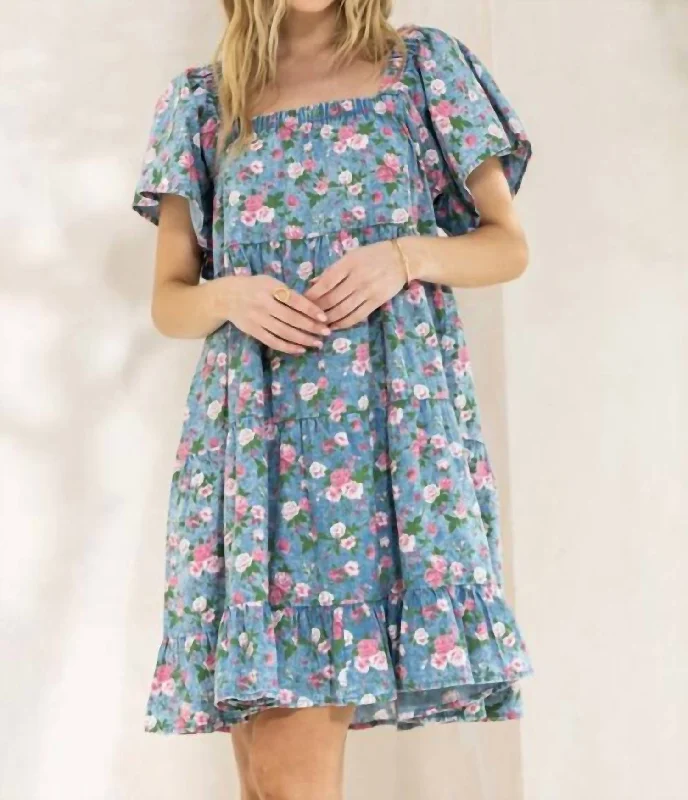 Fashion Deals Too Good To Pass Up Floral Denim Tiered Dress