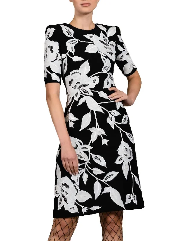 Clothing Brands Crepe Floral Applique Dress In Black