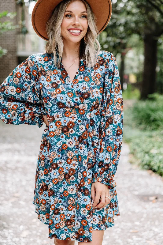 Limited-Stock Clothing Sale – Shop Before It's Too Late All I've Wanted Teal Blue Floral Babydoll Dress