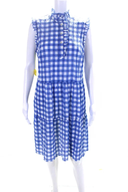 Refresh Your Wardrobe At A Fraction Of The Cost 0039 Italy Womens Blue Gingham Ruffle Crew Neck Sleeveless Pompae Dress Refresh Your Wardrobe At A Fraction Of The Cost 0039 Italy Womens Blue Gingham Ruffle Crew Neck Sleeveless Pompae Dress