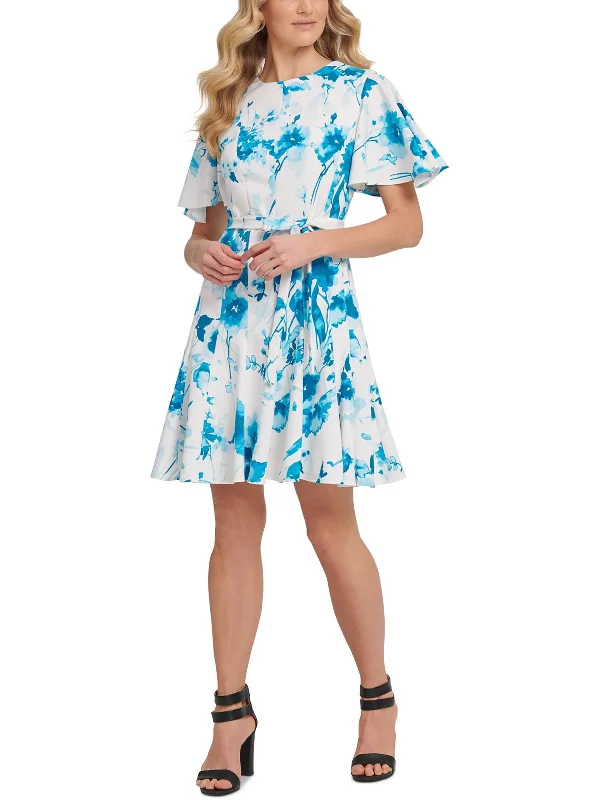 New Season Fashion Preview Sale Womens Crepe Floral Print Fit & Flare Dress