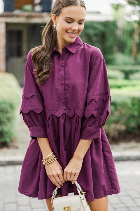Shop The Hottest Deals All The Best Plum Purple Scalloped Dress