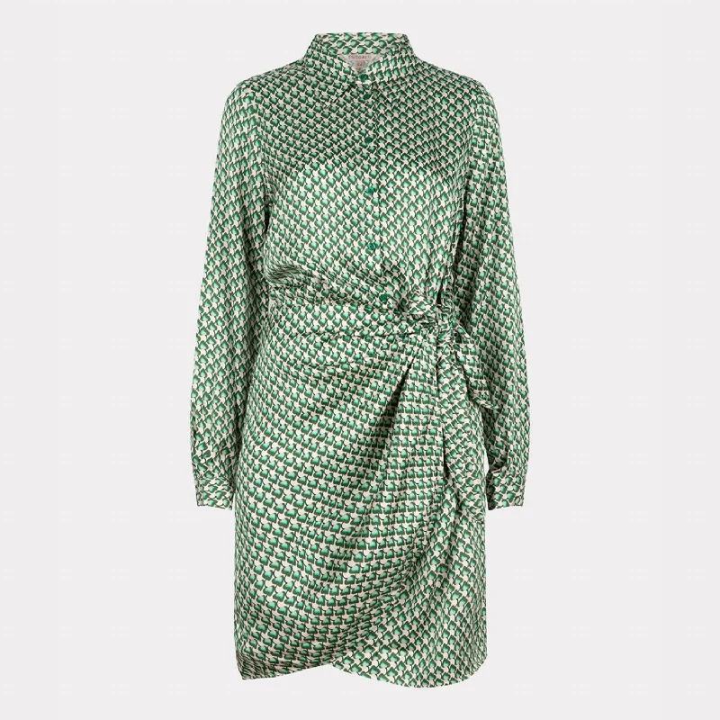 Women's High-End Clothing Satin Knot Dress In Geo Graphic Print