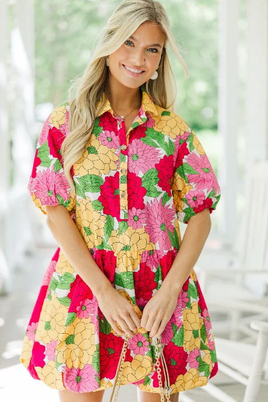 Premium Women's Wear At Limited-Time Offers Back To Good Fuchsia Pink Floral Bubble Dress