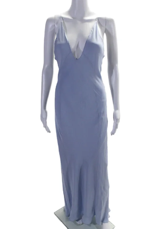Dive Into Trendy Styles Khaite Womens Silk V-Neck Strappy Slip-On Sleeveless Maxi Slip Dress Blue