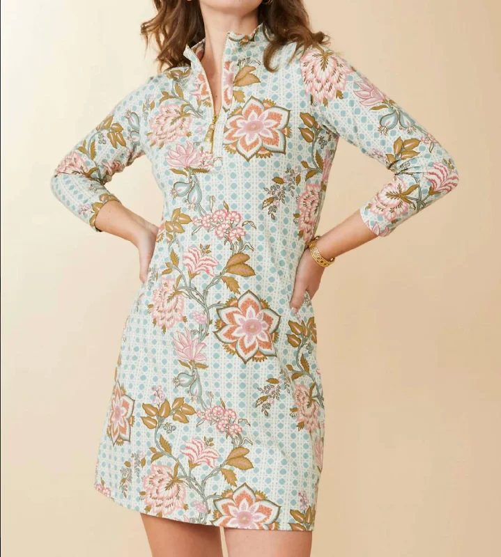 Best Online Clothing Boutiques Nora Half Zip Dress In Calm Waters Floral Cane Blue