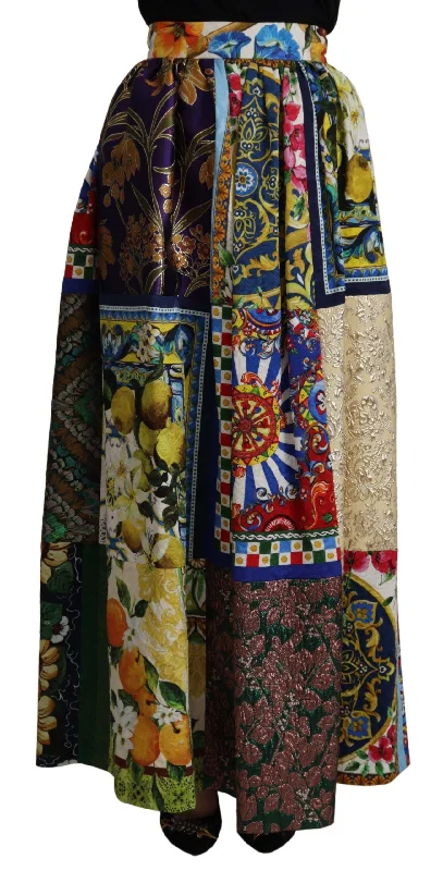 Dolce & Gabbana High Waist Maxi Skirt with Sicilian Women's Patterns