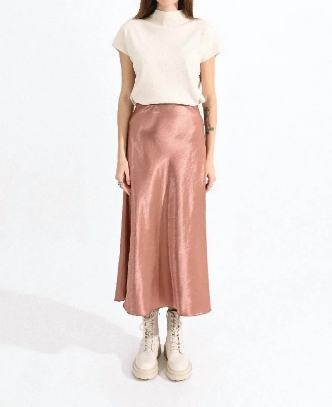 Satin Midi Skirt In Mauve