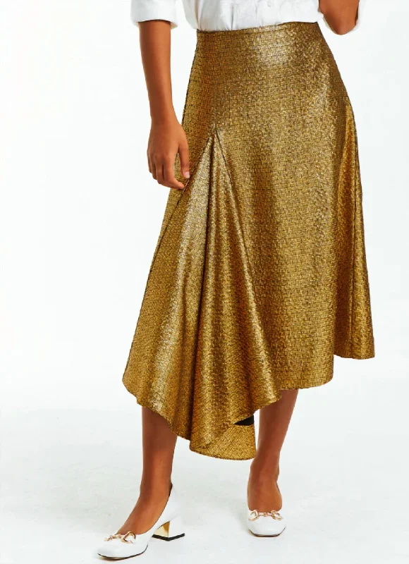 Syrah Tweed Skirt In Gold Metallic Tweed