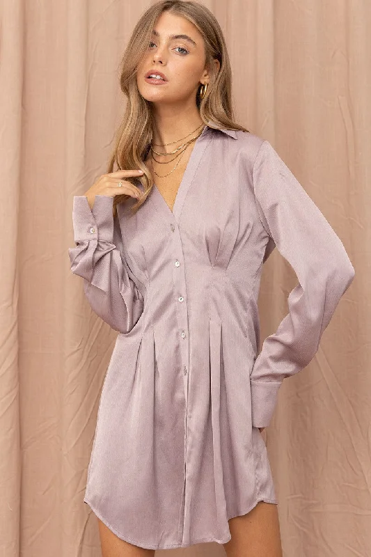 Ash Lilac Satin Shirt Dress