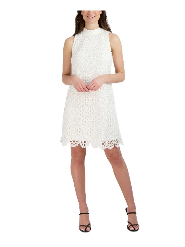 Petites Womens Lace Knee Cocktail and Party Dress