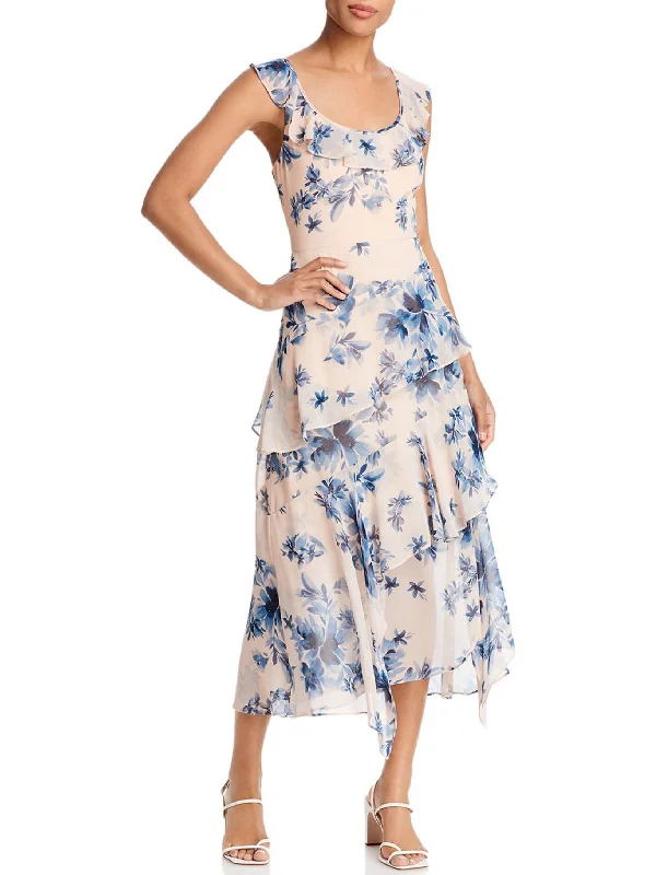 Womens Floral Tiered Shift Dress