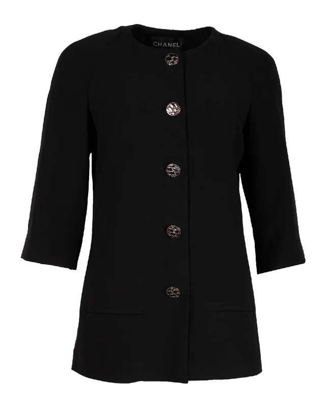 Chanel Collarless Evening Jacket in Black Silk