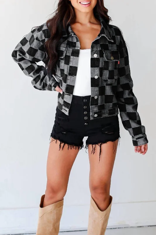 Checkered Denim Jacket In Black