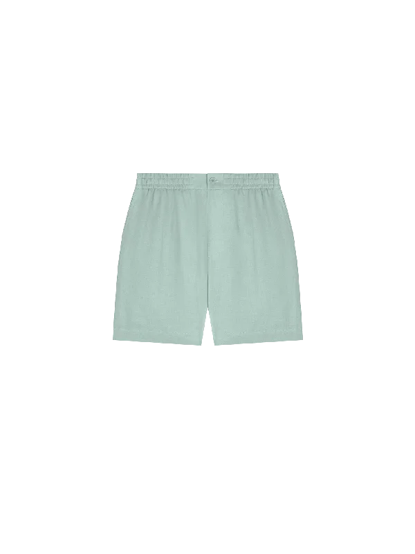 Womens DNA Aloe Linen Mid Length Shorts—eucalyptus blue