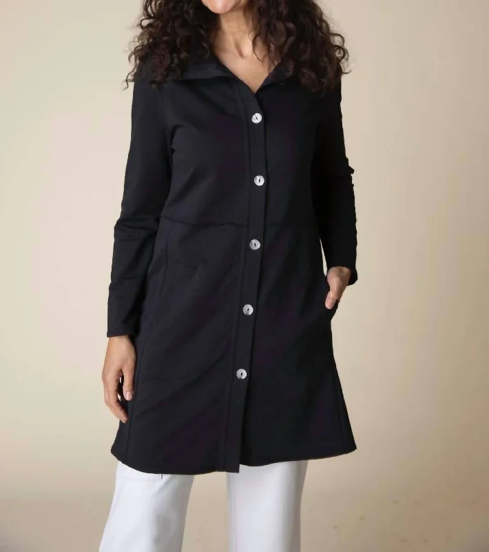 French Terry Car Coat In Black