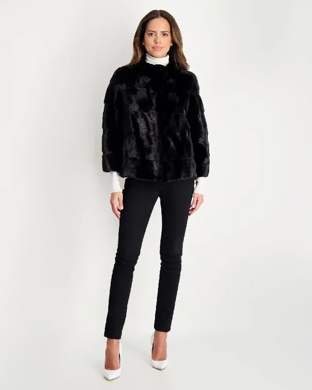 Horizontal Mink Jacket, Stand Collar