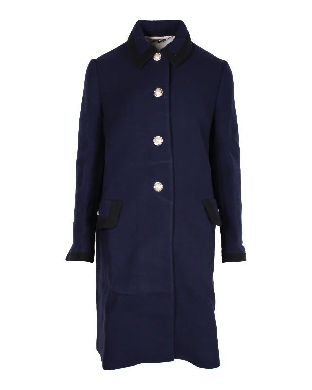 Miu Miu Embellished Coat in Navy Blue Wool