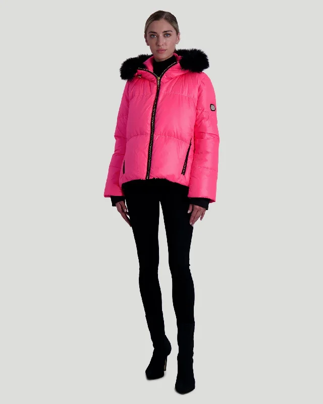 Neon Apres-Ski Jacket with Detachable Toscana Shearling Lamb Hood Trim