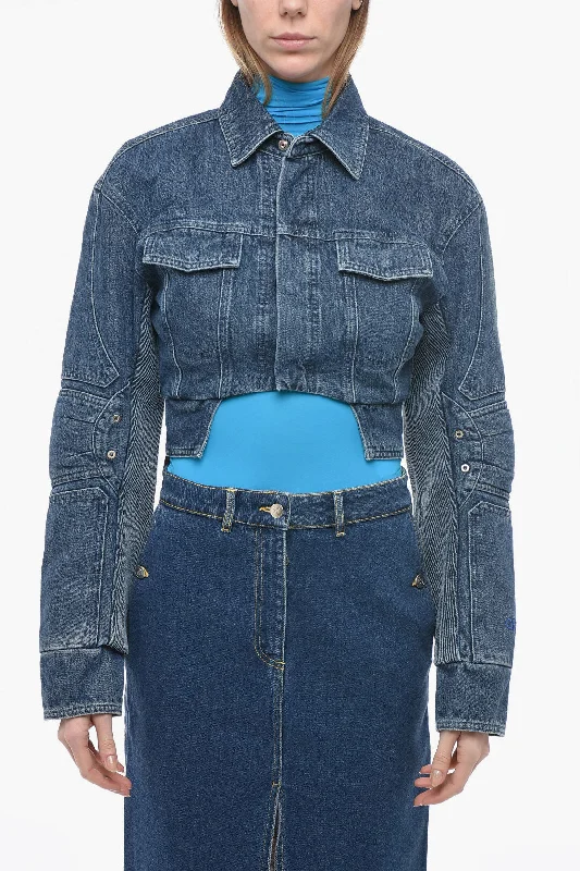 Off-White Biker-Fit Cropped MOTORCYCLE Denim Jacket