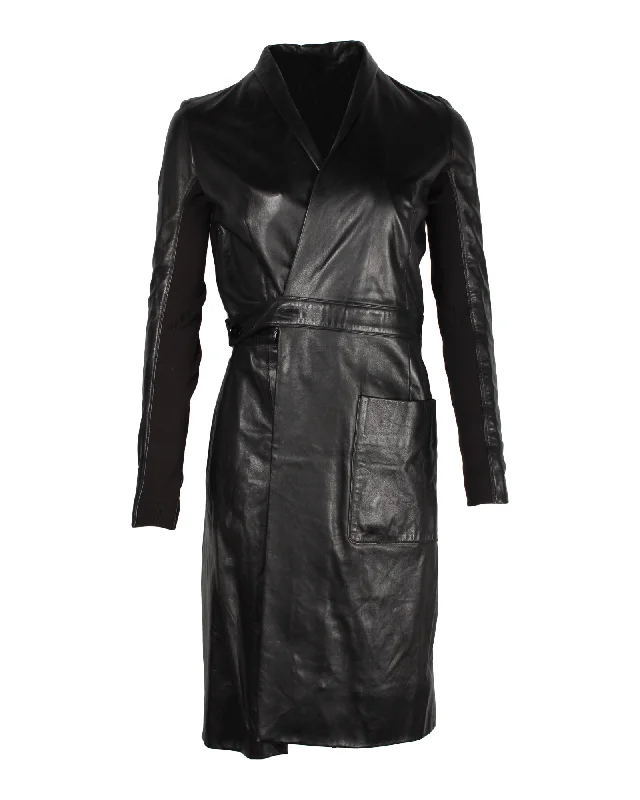 Rick Owens Belted Coat in Black Leather