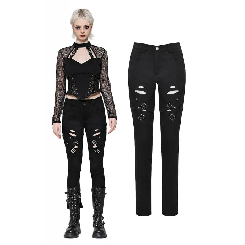 Women's Punk Cut-out Buckle-up Pants