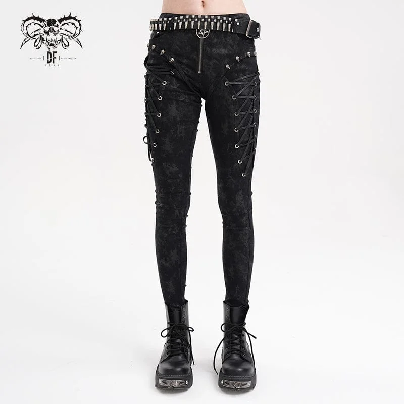 Women's Punk Lace-up Skull Studs Pants