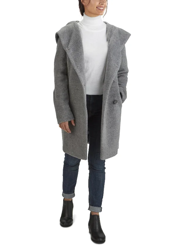 Womens Wool Blend Hooded Wool Coat