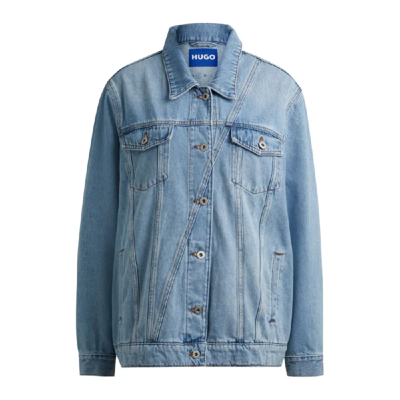 Boxy-fit jacket in blue rigid stonewashed denim