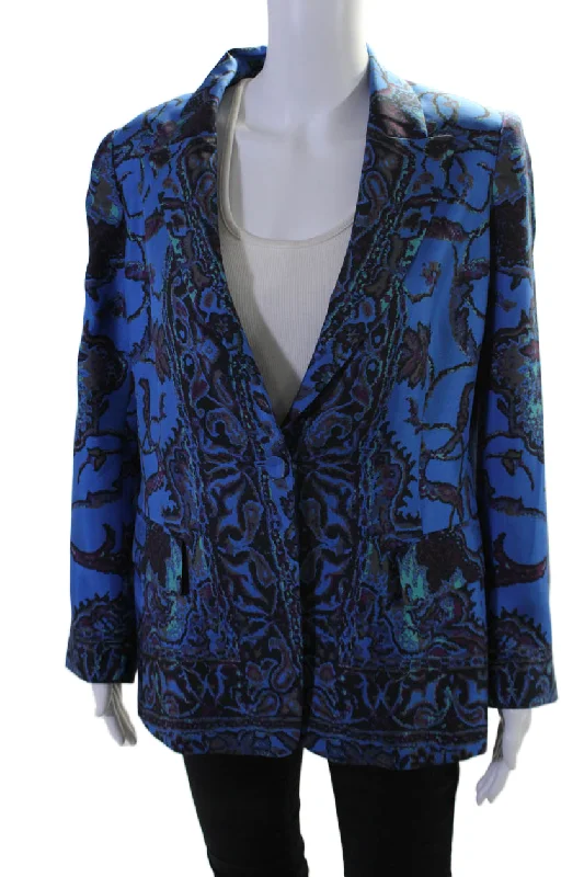 Kobi Halperin Womens Silk Abstract Print Single Breasted Blazer Blue