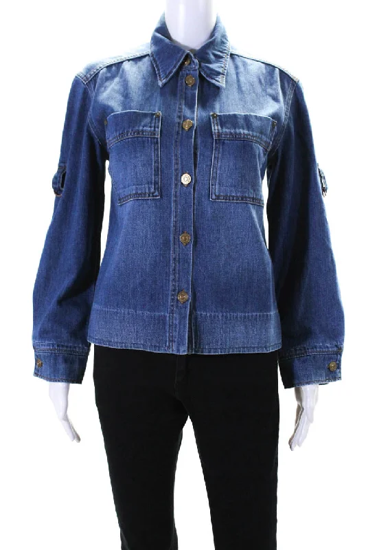 Victoria Beckham Womens Button Up Collared Denim Jean Jacket Blue